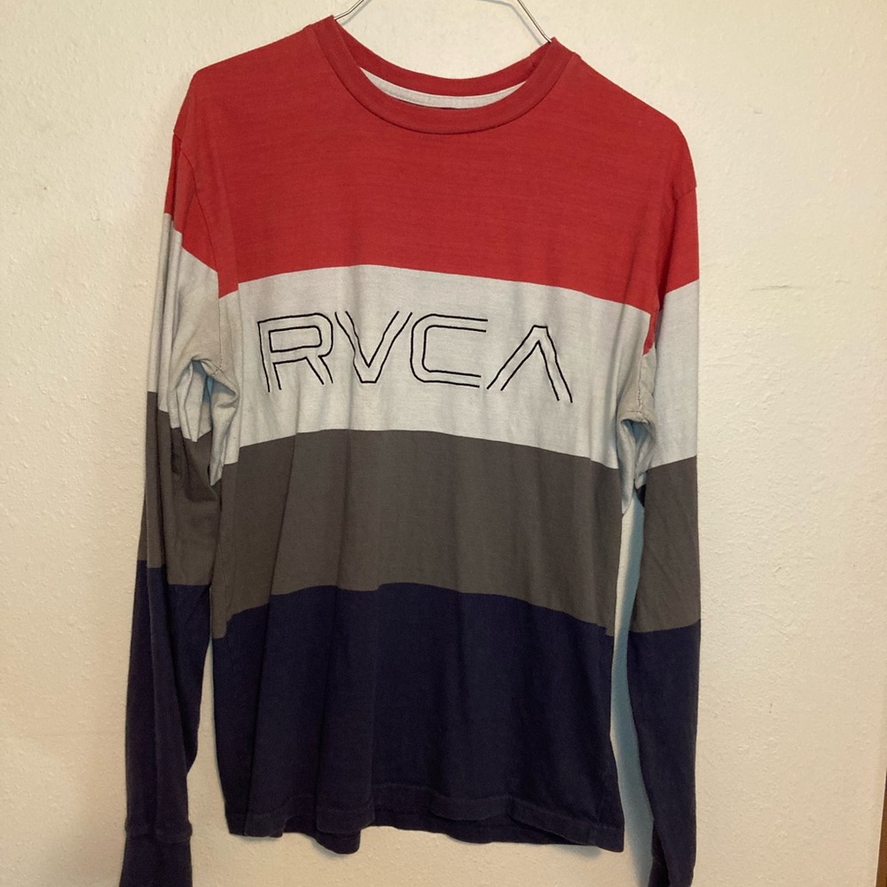RVCA red white navy gray mens medium long sleeve shirt.